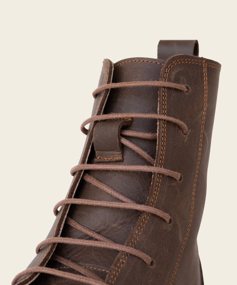 Barefoot Leather Lace-up Brown Boots for Men - No Zipper!
