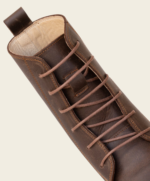 Barefoot Leather Lace-up Crazy Classic Brown Boots for Women - No Zipper!