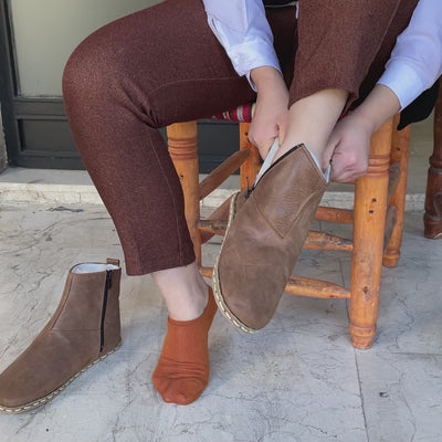 Barefoot Hiking Leather Boots Women's Matte Brown