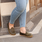 Women's Military Green Genuine Leather Shoes with Wide Front - Flexible and Healthy
