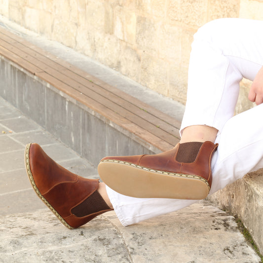 Chelsea Boots Handmade Brown Barefoot for Men-Nefes Shoes