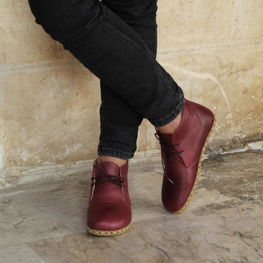 Burgundy Barefoot Leather Men's Boots-Nefes Shoes