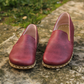 Handmade Crazy Burgundy Leather Loafer Barefoot Shoes for Men - Natural Leather Sole