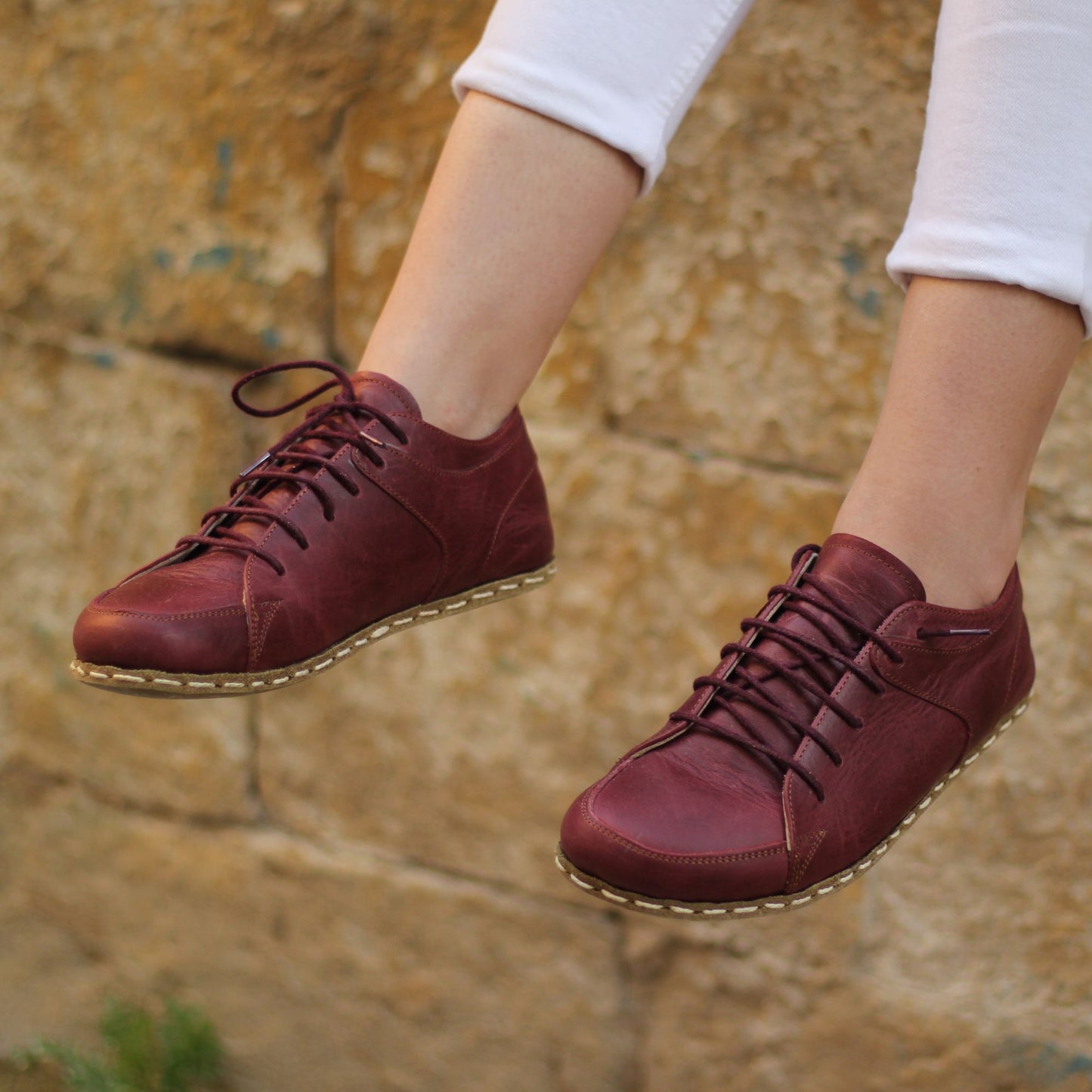 Burgundy Buffalo Leather Sneakers for Women