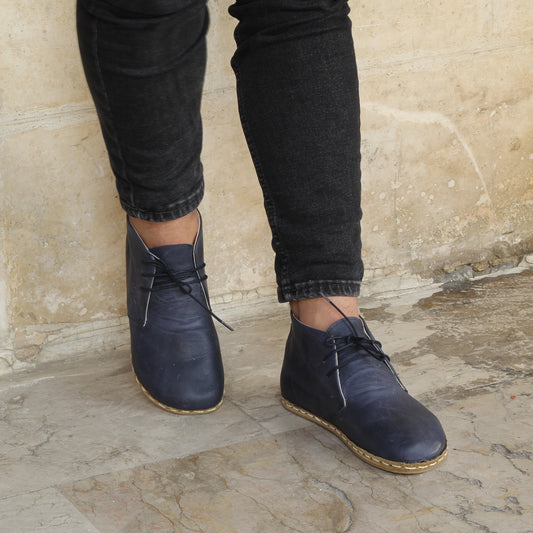 Men's Lace-Up Barefoot Boot - Crazy Navy Blue Elegance