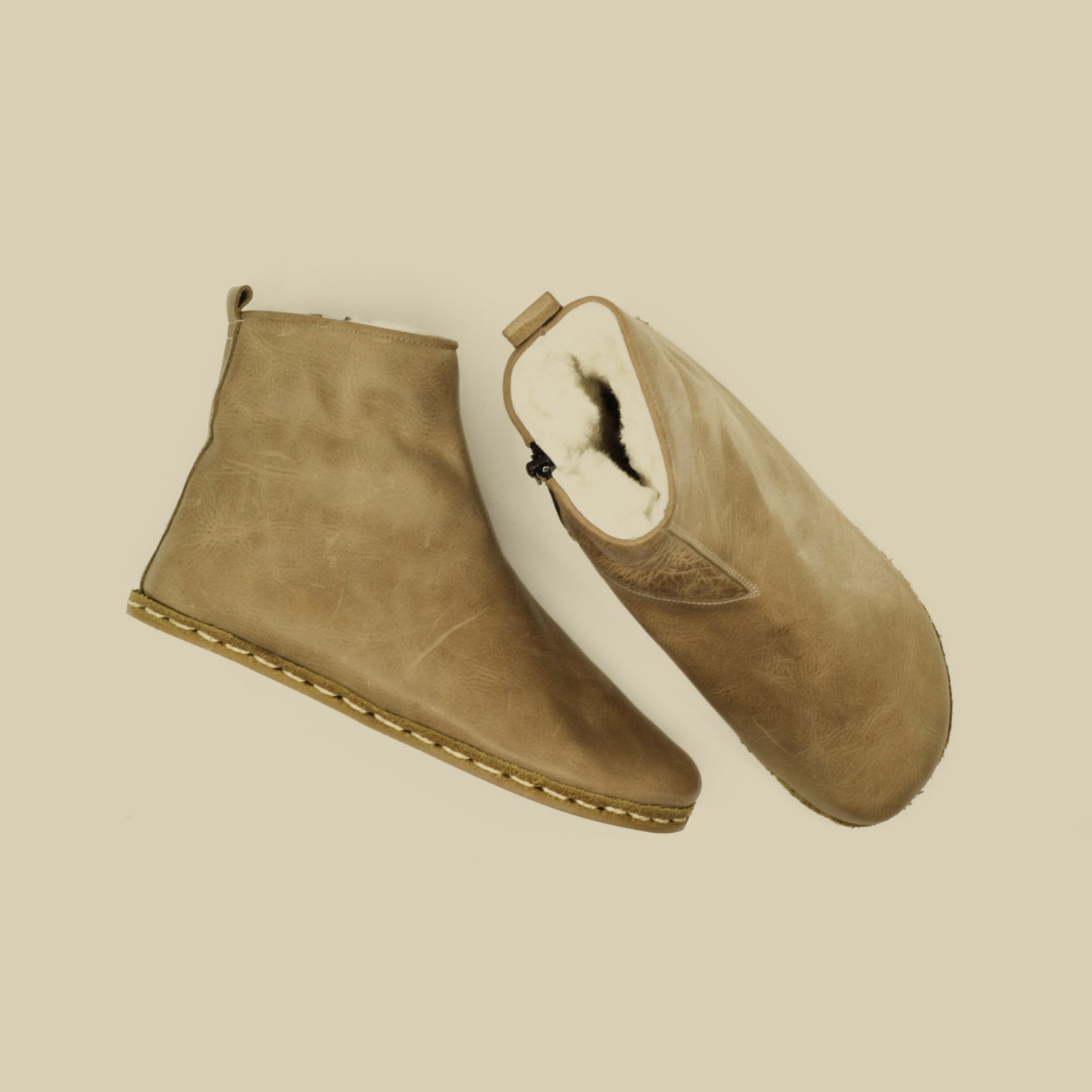 Men's Burgundy Fur-Lined Barefoot Boot - Handmade Zero Drop
