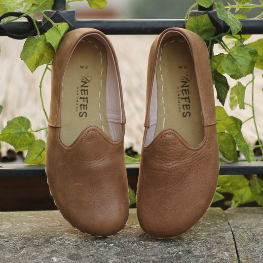 Barefoot Matte Brown Leather Shoes: Handmade-Nefes Shoes