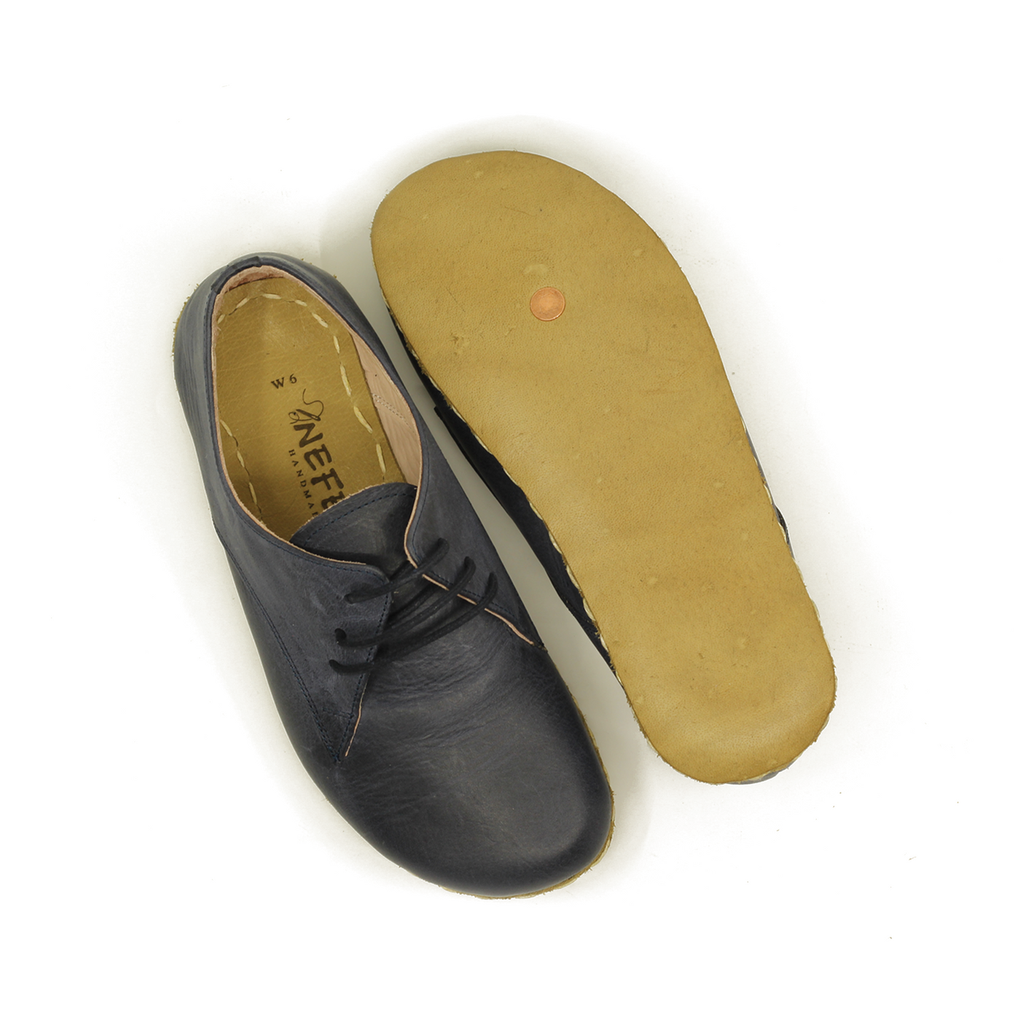 Men's Laced Barefoot Shoes - Navy Blue Leather Craftsmanship