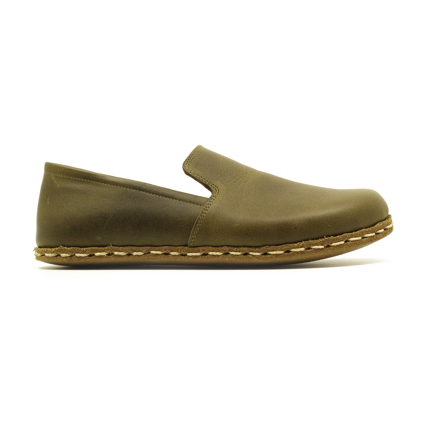 Men's Modern Barefoot Loafers in Military Green - Handmade Zero Drop Leather
