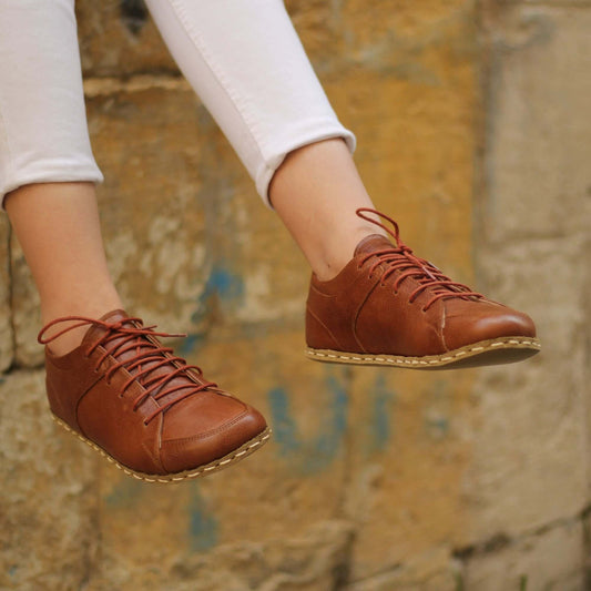 Handmade Women's Antique Brown Leather Barefoot Sneakers