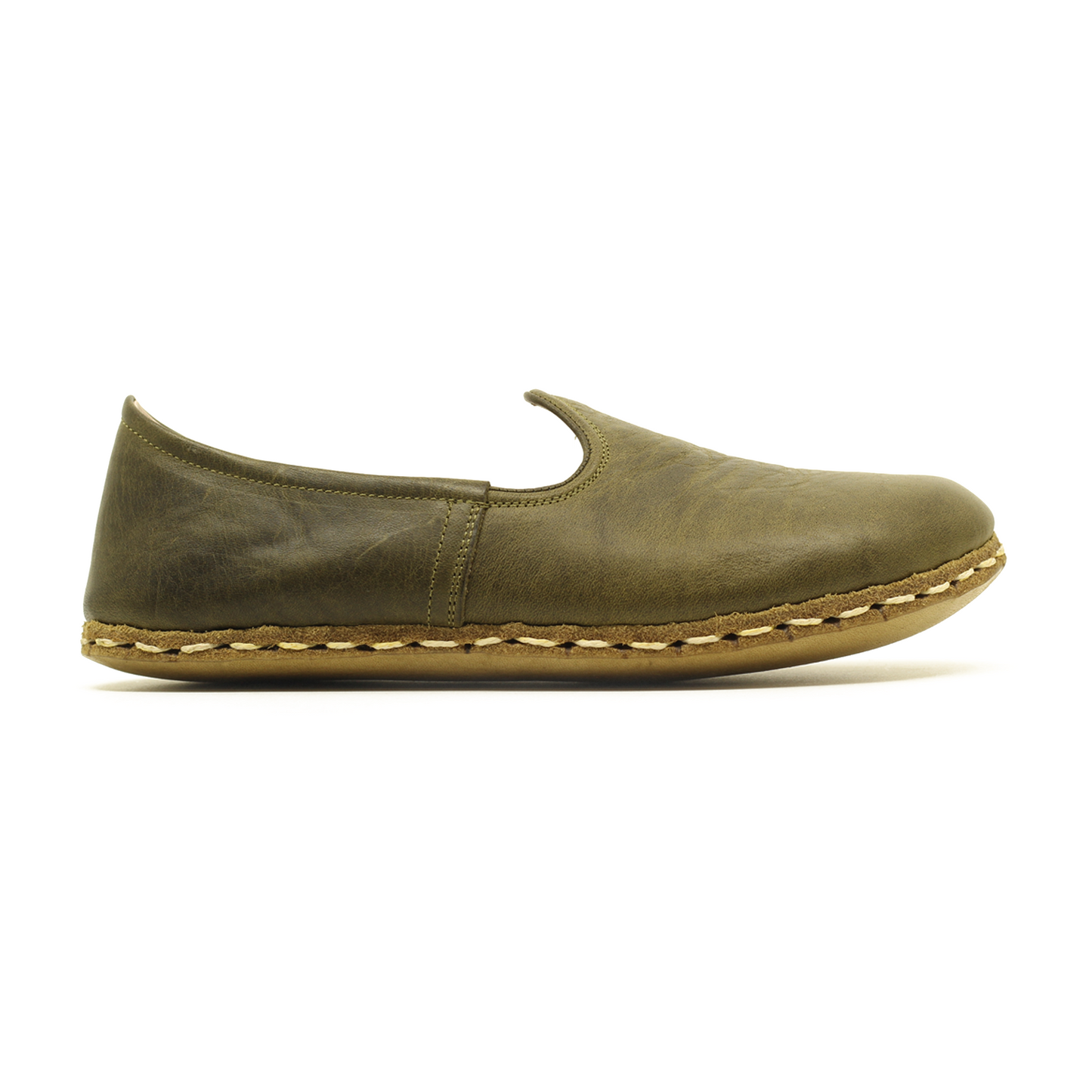 Women's Military Green Genuine Leather Shoes with Wide Front - Flexible and Healthy
