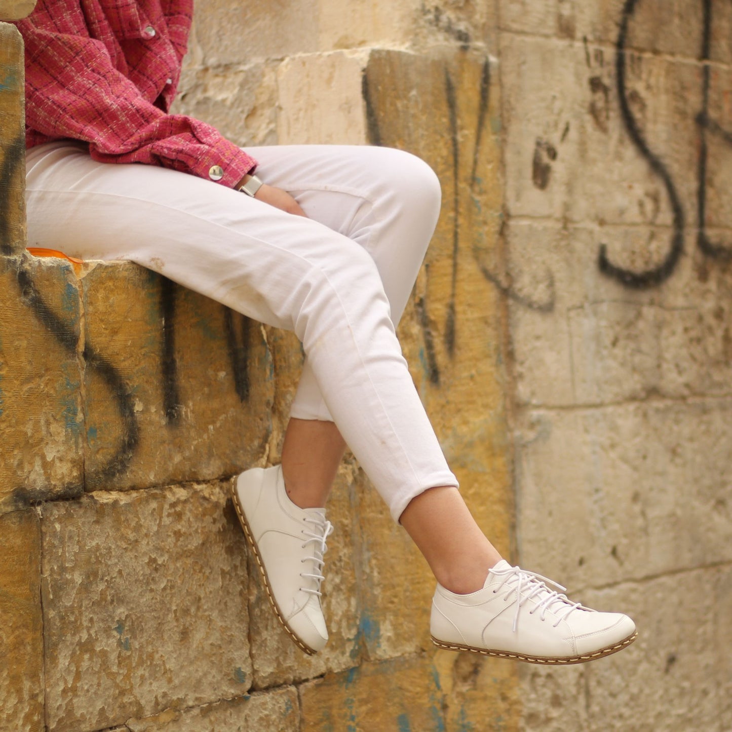 Elegant White Leather Barefoot Sneakers for Women - Handmade, Zero Drop