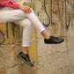 Elegant Black Leather Barefoot Sneakers for Women