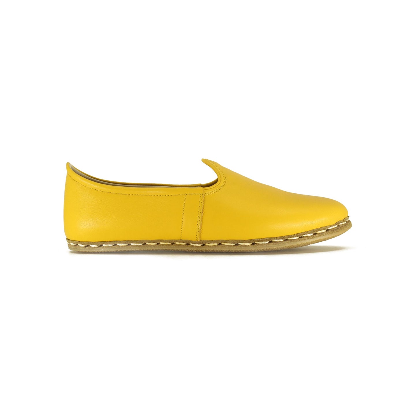 Yellow Leather Handmade Shoes For Women Rubber Sole - Nefes Shoes