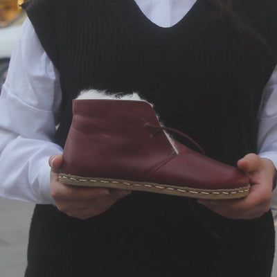 Barefoot Grounding Ankle Boots Burgundy Women
