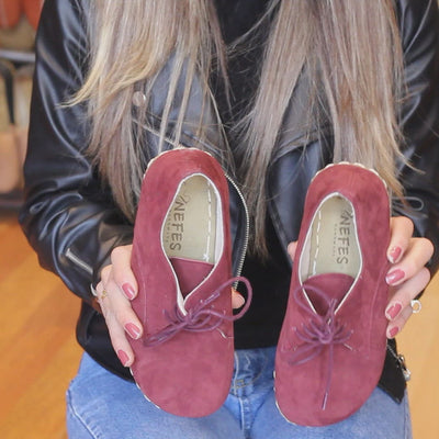 Oxford Style Lace-up Nubuck Burgundy Women's Shoes