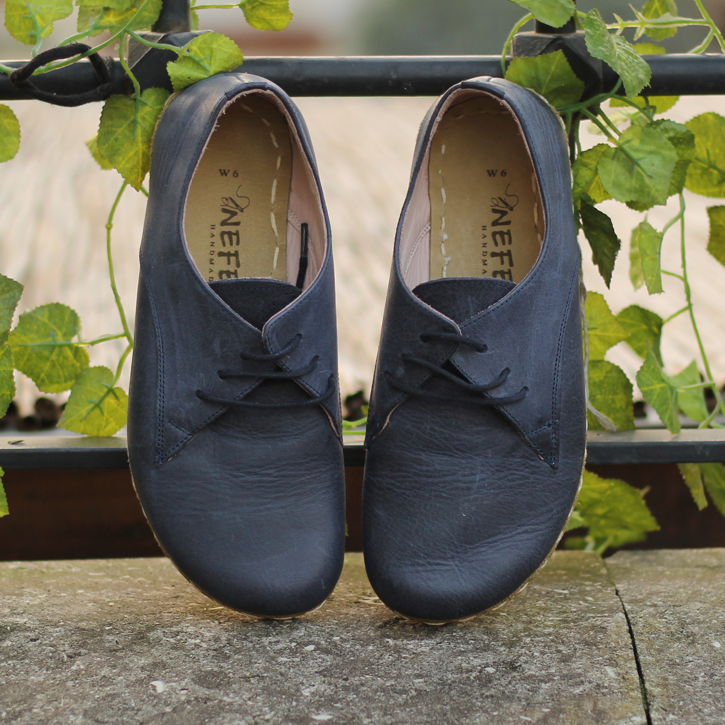 Men's Laced Barefoot Shoes - Navy Blue Leather Craftsmanship