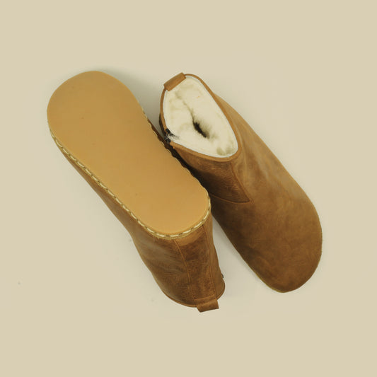 Fur Lining Handmade Barefoot Men's Boots Matte Brown-Nefes Shoes