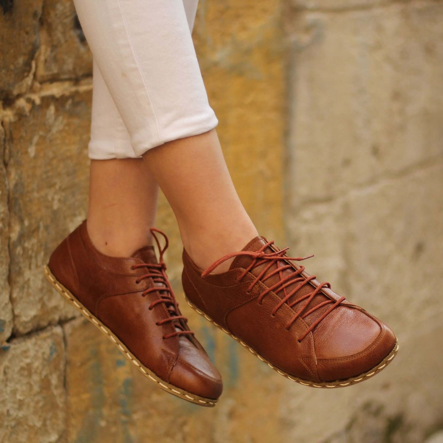 Antique Brown Buffalo Leather Barefoot Sneakers for Women