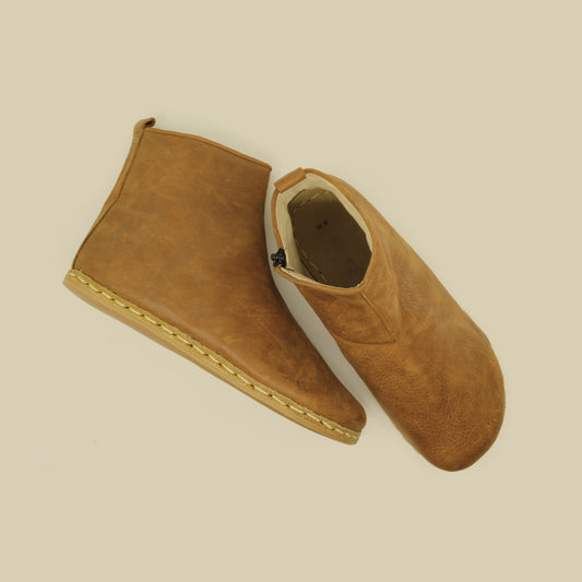 Matte Brown Zero Drop Barefoot Design Zippered Boot
