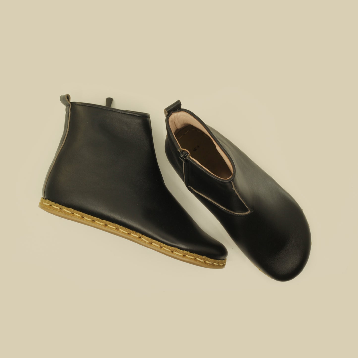 Black - Zero Drop - Ankle Barefoot With Zipper Women Boots - Rubber Sole