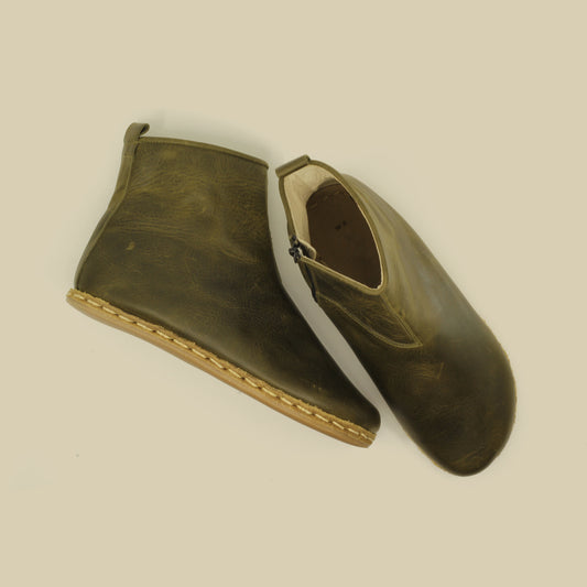 Olive Green Zipper Ankle Boot Zero Drop Craftsmanship
