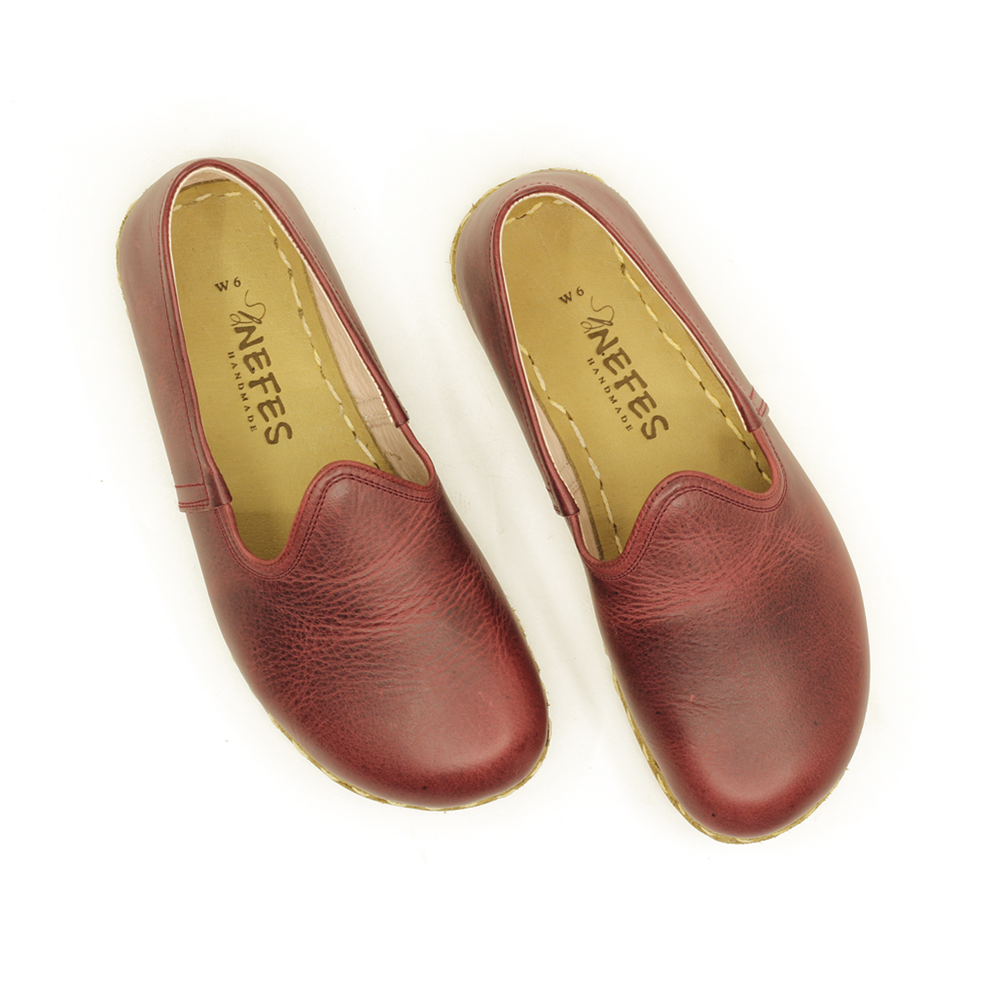 Handmade Turkish Yemeni Shoes in Crazy Claret Red Leather with Wide Front