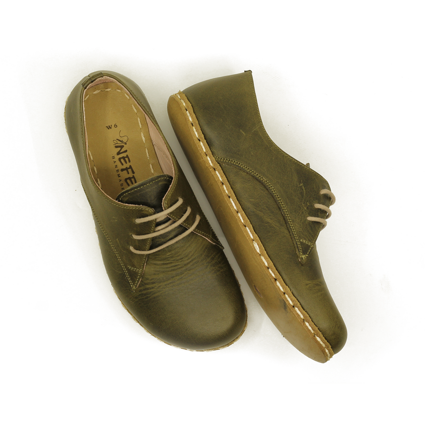 Men's Laced Barefoot Shoes - Military Green Leather
