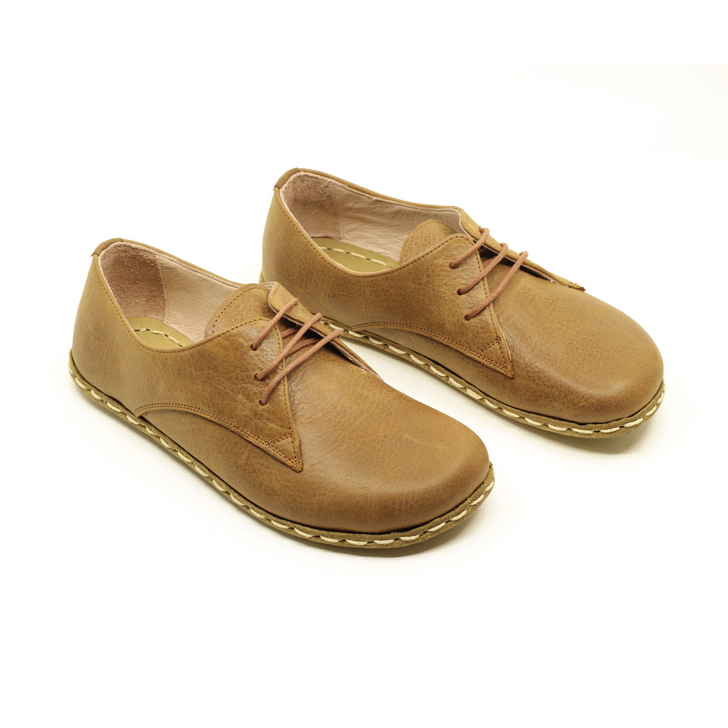 Matte Brown Leather Oxford Barefoot Shoes for Men - Natural Leather Sole