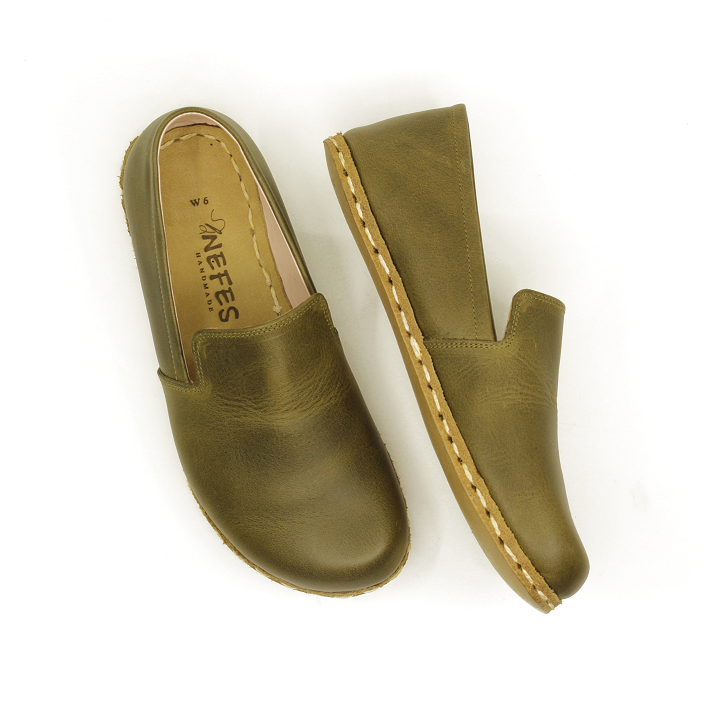 Handmade Military Green Leather Barefoot Women's Shoes - Nefes