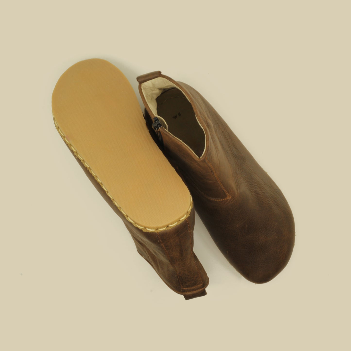 Men's Handmade Crazy Brown Zippered Boot - Zero Drop Sole