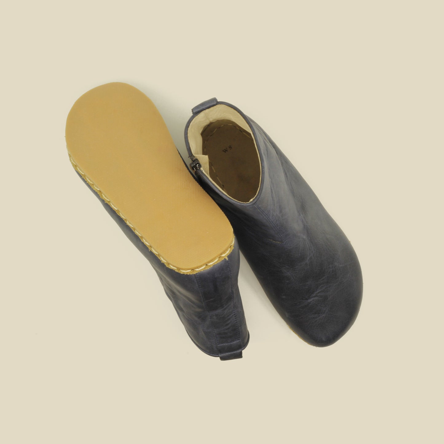 Ankle Barefoot With Zipper Women Boots - Navy Blue - Zero Drop - Rubber Sole