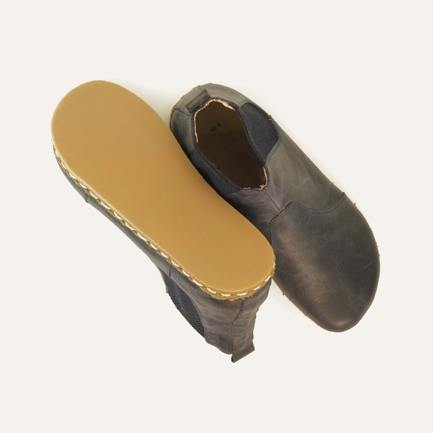 CHELSEA Barefoot Boots, Zero Drop, Handmade, FOR WOMEN, Crazy Navy Blue Genuine Leather