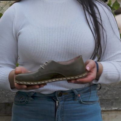 Handmade Barefoot Leather Shoes Military Green for Women