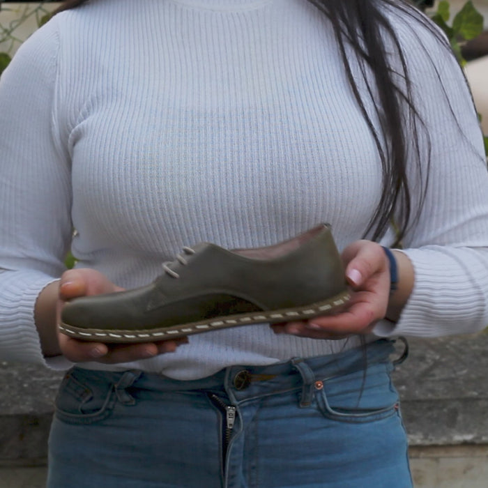 Handmade Barefoot Leather Shoes Military Green for Women