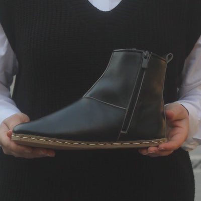 Barefoot Hiking Leather Boots Women's Black