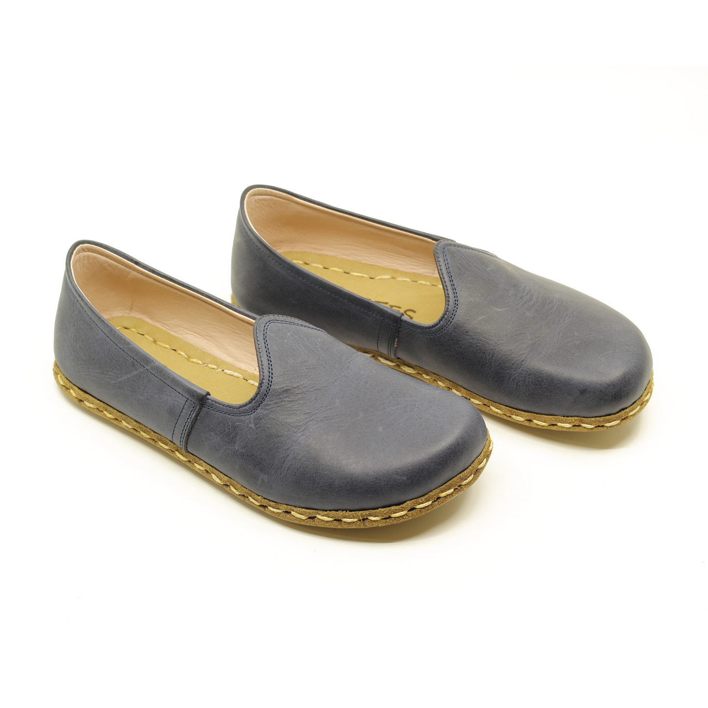 Handmade Women's Shoes: Navy Blue Genuine Leather with Wide Front and Buffalo Leather Sole - Made in Turkey