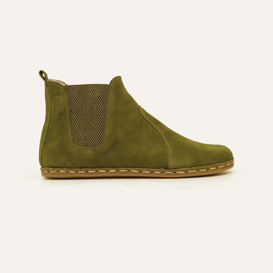 CHELSEA Barefoot Boots, Zero Drop, Handmade, FOR WOMEN, Green Nubuck Genuine Leather