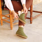 Shearling Ankle Barefoot Women Boots - Green Nubuck - Zero Drop - Rubber Sole
