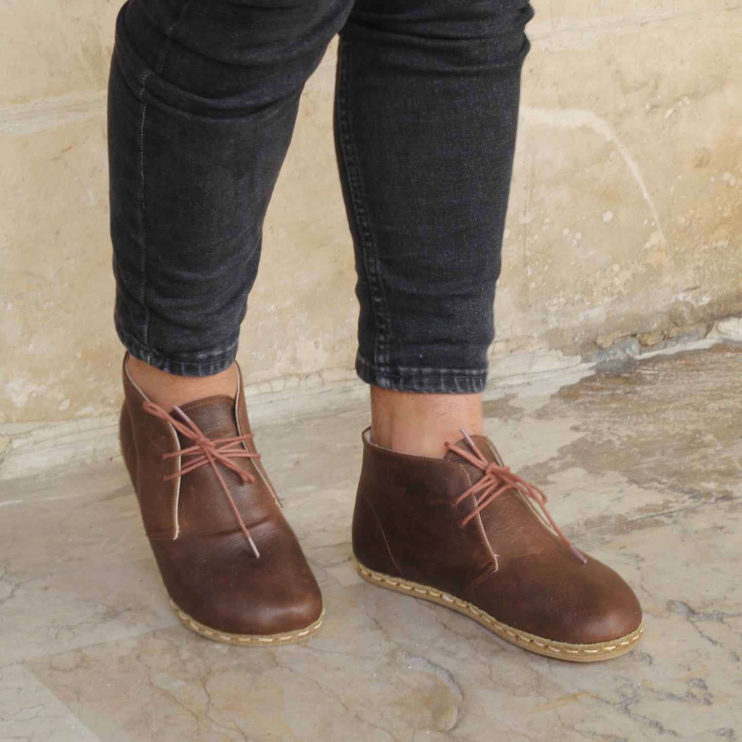 Men's Handmade Barefoot Leather Boot - Crazy Brown with Zero Drop