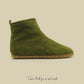 Shearling Barefoot Ankle Boots for Women - Handmade Green Nubuck Leather with Zero Drop Sole