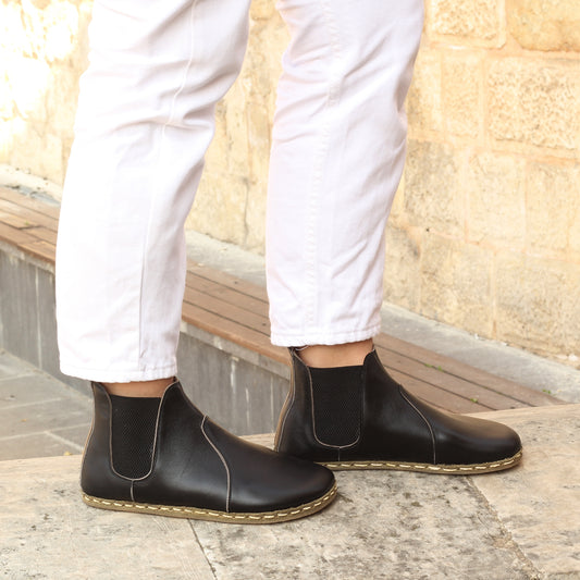 CHELSEA Barefoot Boots, Zero Drop, Handmade, FOR WOMEN, Black Genuine Leather