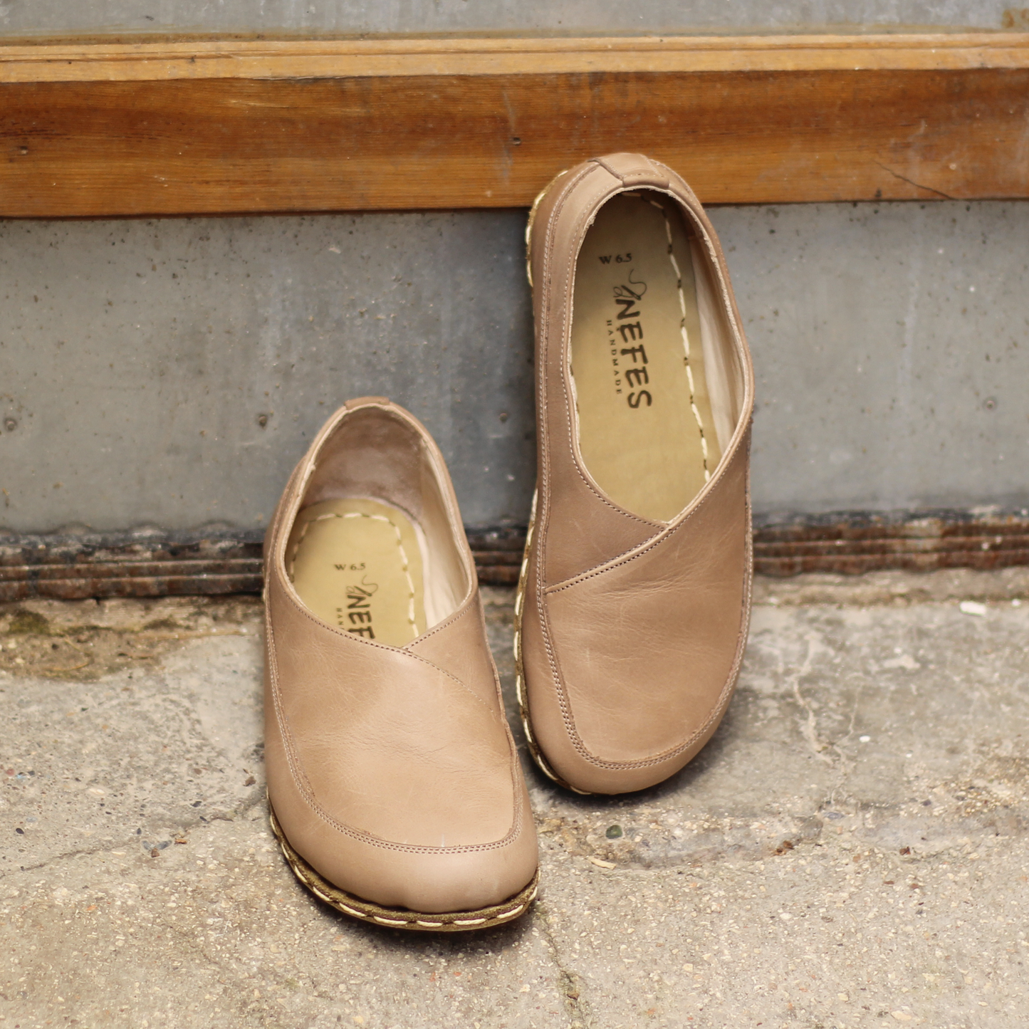 Women's Handmade Zero Drop Barefoot Beige Leather Loafers