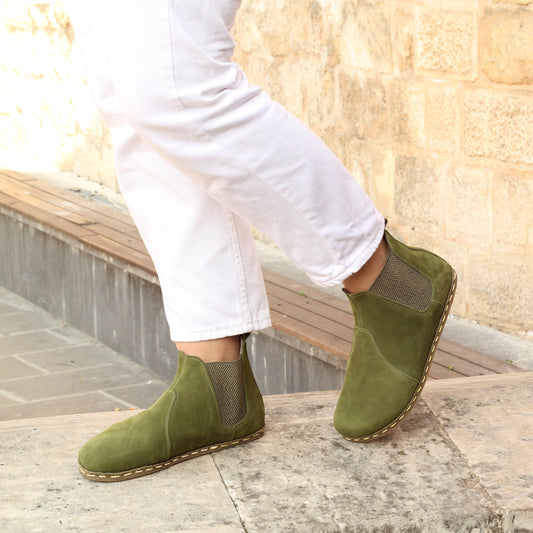 Chelsea Boots Handmade Green Barefoot for Men-Nefes Shoes