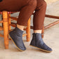Handmade Shearling Leather Barefoot Boots for Women - Zero Drop, Navy Blue
