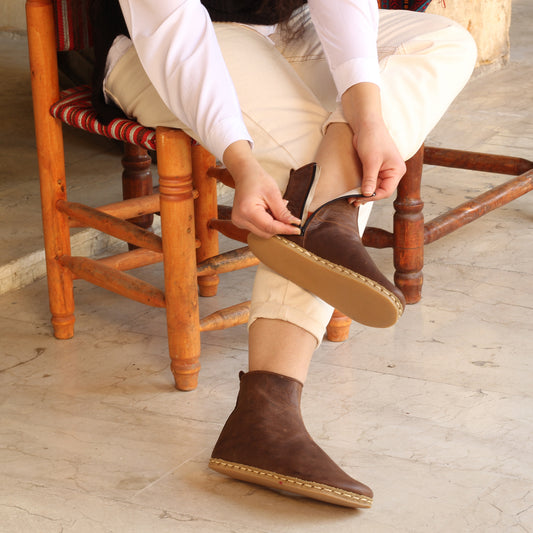 Crazy Brown Ankle Boots: Handcrafted Barefoot Elegance with Zipper & Zero Drop Sole
