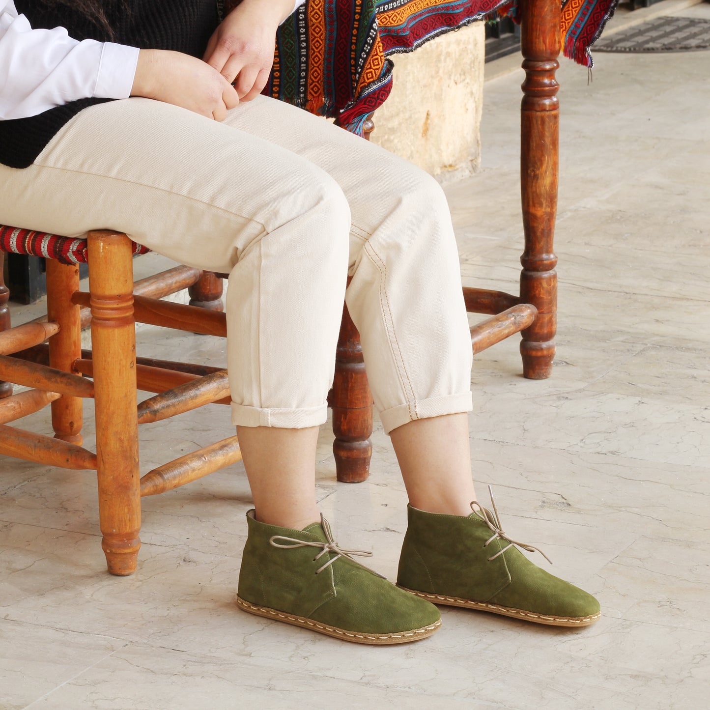 Green Oxford Boots Women's-Nefes Shoes