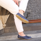 Women's Genuine Crazy Navy Blue Leather Barefoot Loafers