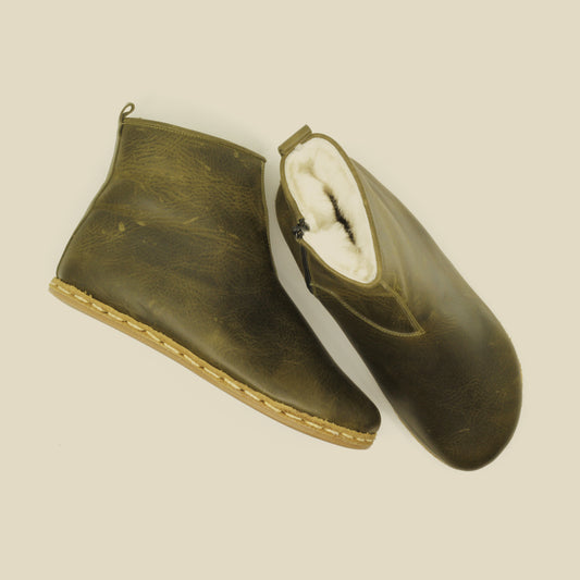 Handmade Olive Green Fur Barefoot Boot
