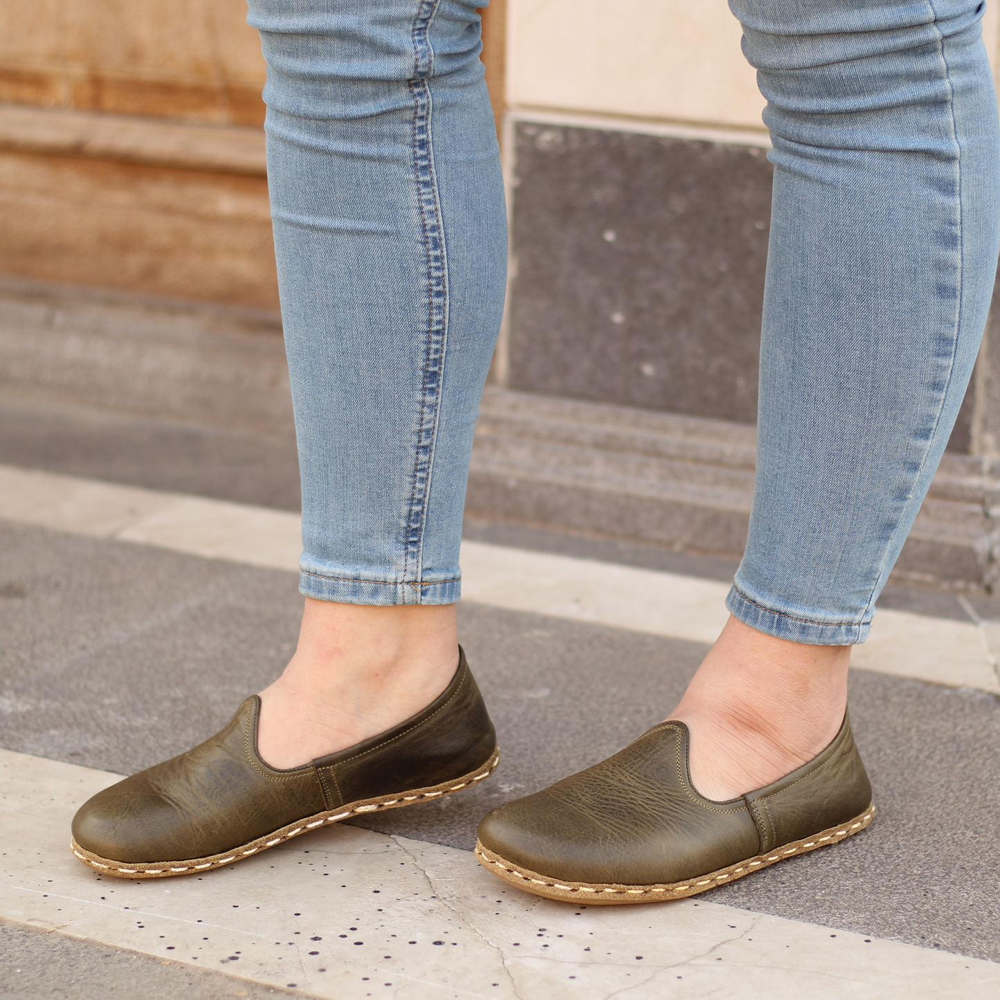 Modern Military Green Barefoot Leather Shoes - Nefes Women